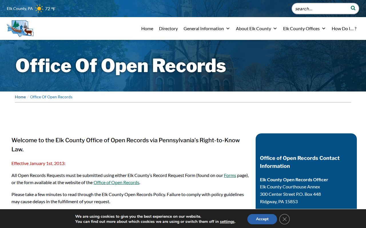 Elk County arrest record Open Records request page