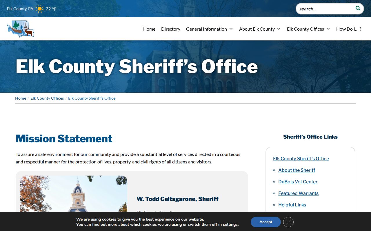 Elk County arrest history Sheriff's Office contact page