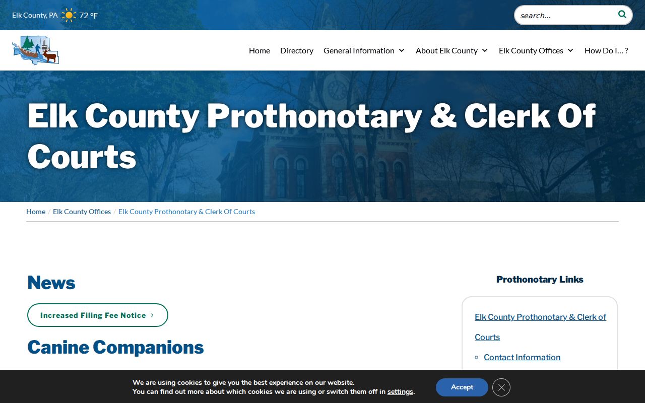 Elk County criminal court case Clerk of Courts page