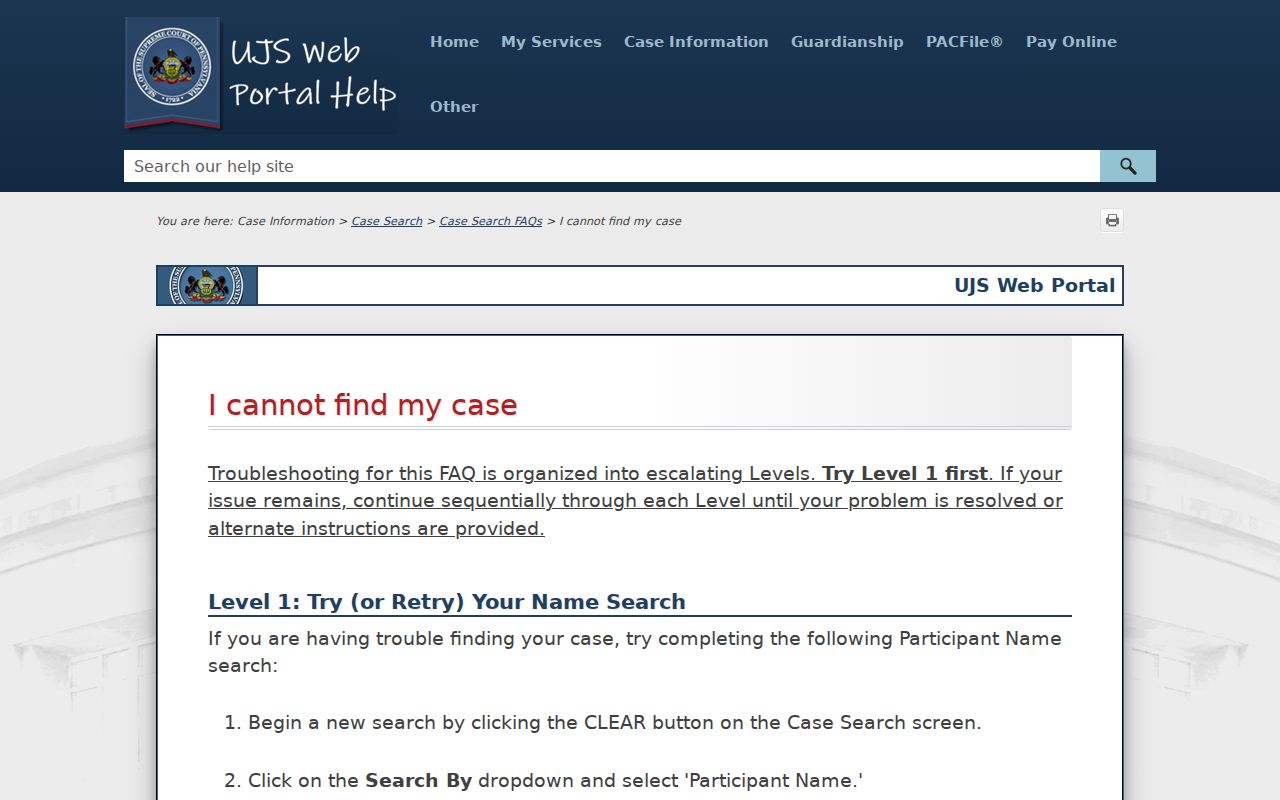 Elk County criminal court case search troubleshooting