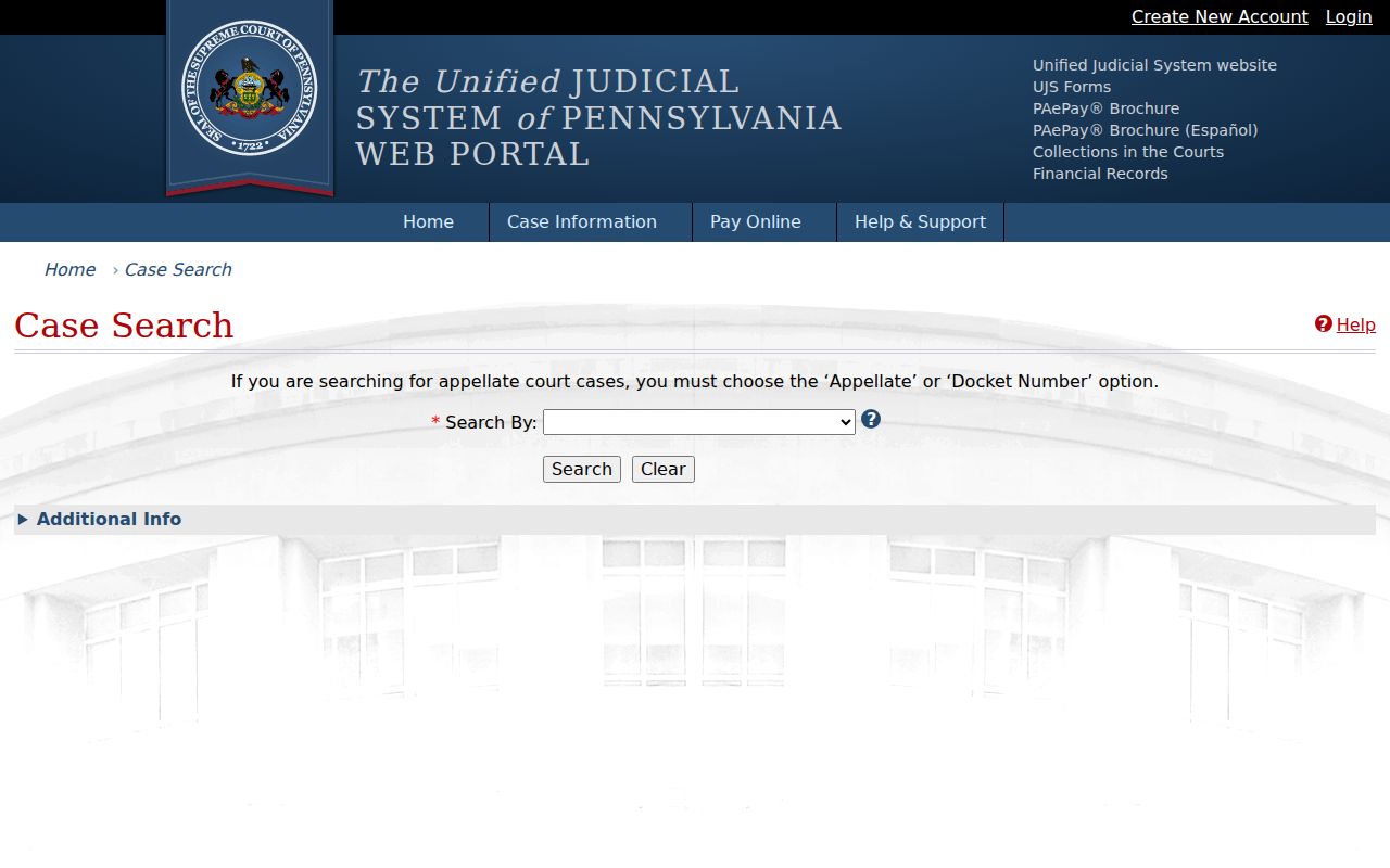 Elk County criminal court case search on the UJS portal