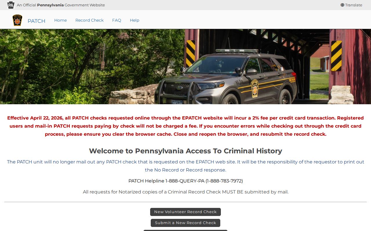 PATCH Pennsylvania criminal history request interface