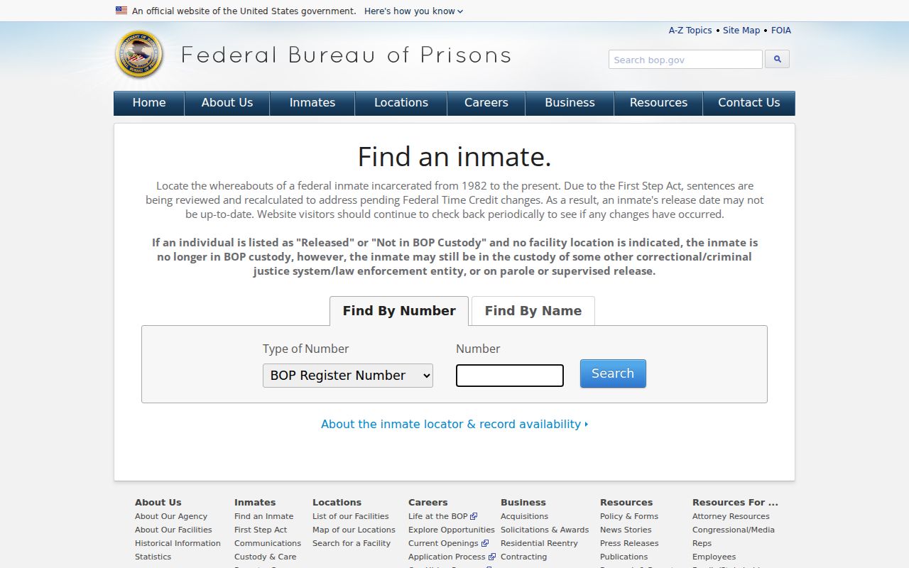 Federal Bureau of Prisons inmate locator for Johnsonburg searches