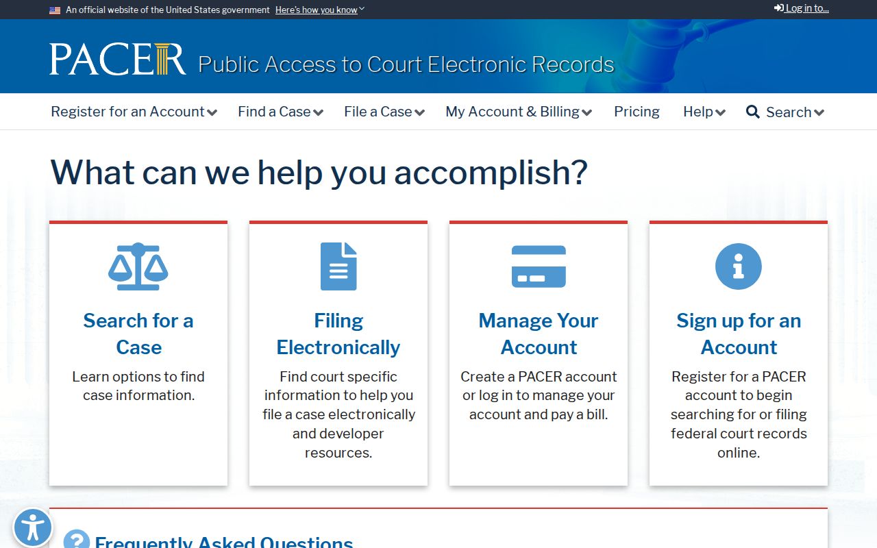 PACER federal court record access for Johnsonburg