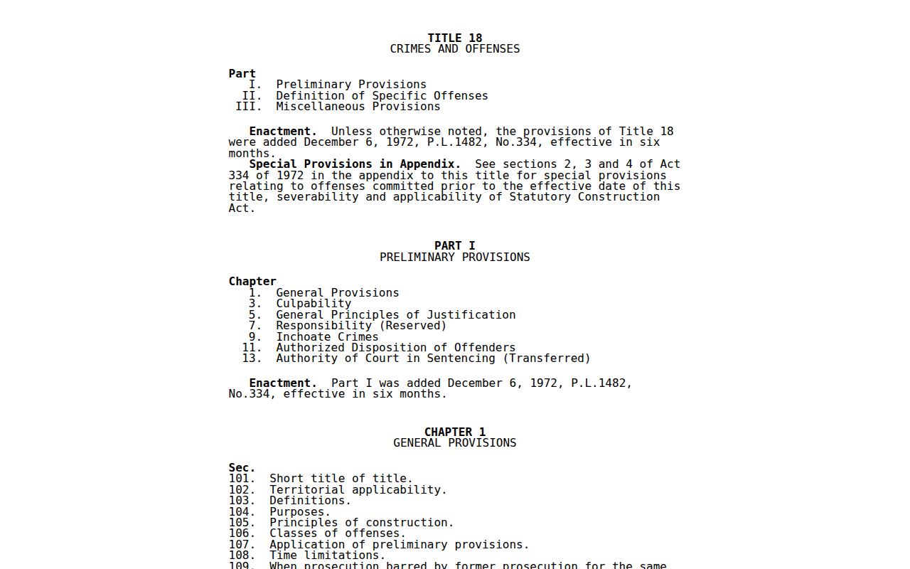 Ridgway criminal history Pennsylvania Crimes Code
