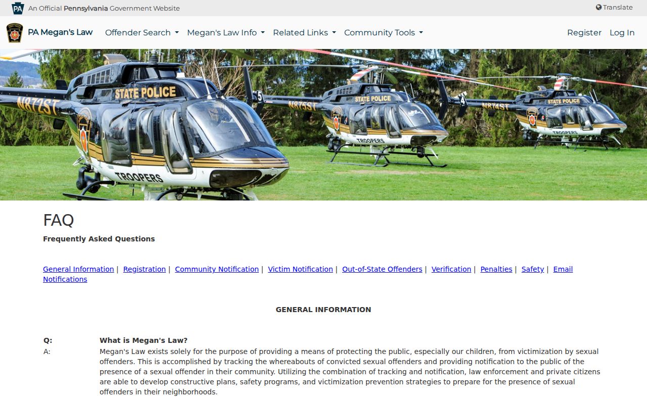 Elk County sex offender registry profile guidance and frequently asked questions