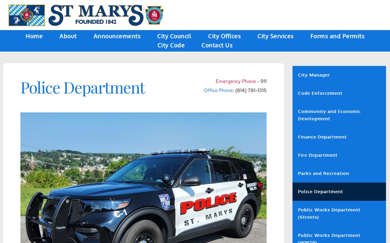 St. Marys Police Department records and contact page
